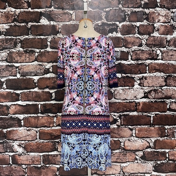 Eliza J Dress Blue Red Paisley Floral Print Knee Length Stretchy 6 - Picture 7 of 10